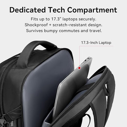 CROSSGEAR Laptop Backpack, 17.3 Inch Large Travel Computer Backpack with Anti-theft Lock, Multi-pocket, USB Charging Port, Breathable Padded, Water Resistant Business Casual Daypacks for Men Women