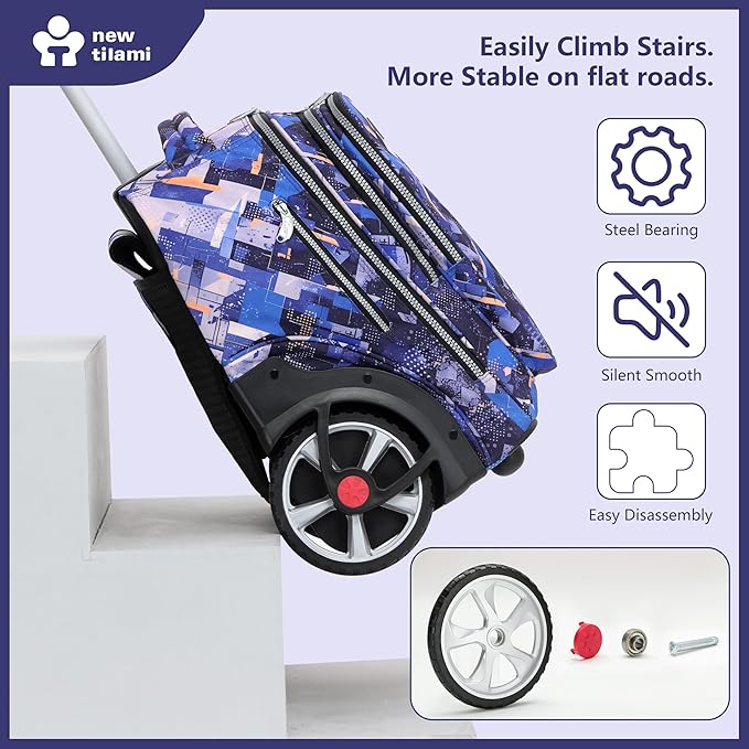 NEW TILAMI 20" Rolling Backpack for Teens Adults, Climbing Stairs Waterproof Backpack with Wheels for School Business Trave Camping with Laptop Compartment, Fit 17 Inch Laptop, Crazy Color Mash