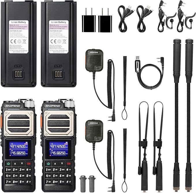 BAOFENG UV-25 Tri-Power Ham Radio Handheld, 10W Long Range Two Way Radio, UHF VHF AM FM Air NOAA Multi-Band Receiver, with 5200mAh Battery, Gooseneck ANT & Whip ANT, Tactical Speaker Mic, 2Packs