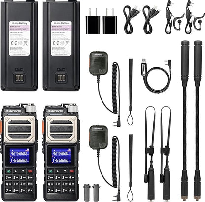 BAOFENG UV-25 Tri-Power Ham Radio Handheld, 10W Long Range Two Way Radio, UHF VHF AM FM Air NOAA Multi-Band Receiver, with 5200mAh Battery, Gooseneck ANT & Whip ANT, Tactical Speaker Mic, 2Packs