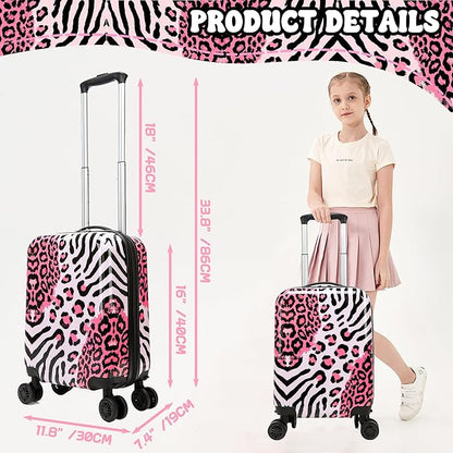 Kid's Luggage Set 2 Piece Suitcase Set Hardside Luggage with Spinner Wheels Girls Carry on Toddler Travel Rolling Suitcase with Neck Pillow Airline Approved
