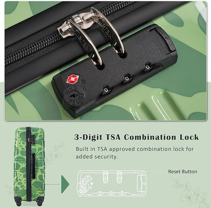 Merax Suitcase Set, Hardshell Luggage Sets 3 Piece with Spinner Wheels, Durable Printing Suitcase with TSA Lock Lightweight 20" 24" 28",Green