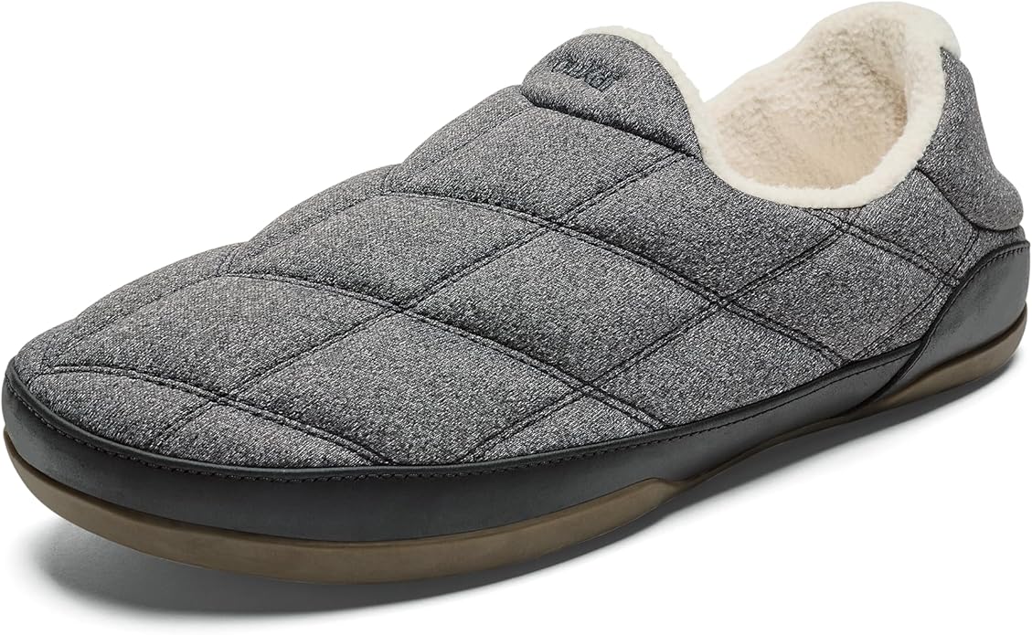 OLUKAI Puku'i Men's Fleece Slippers, Comfortable Activewear Slippers, Premium Full-Grain Leather & Jersey Knit, Drop-In Heel & All-Day Comfort