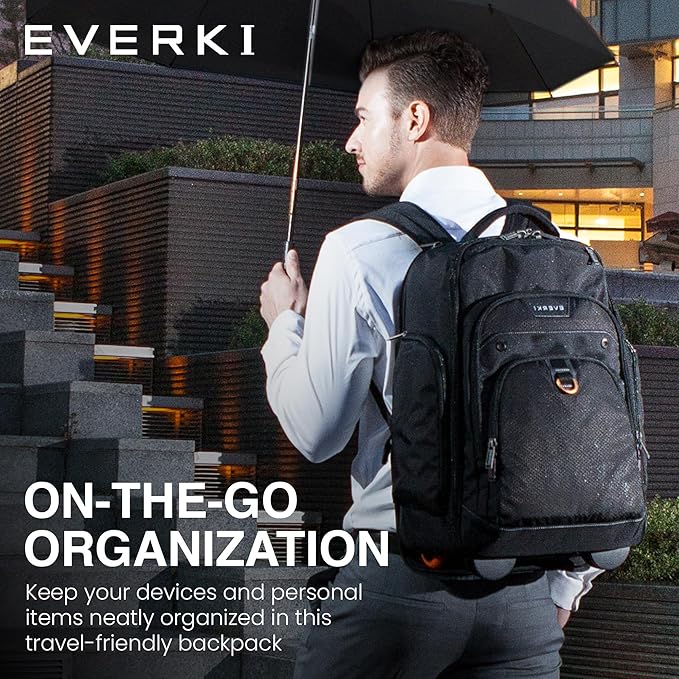EVERKI Atlas 30L Wheeled Laptop Backpack – Carry-On Travel Backpack for Women & Men – Fits 13 to 17.3-Inch Laptops with Adjustable Compartment – Rolling Backpack for Travel – Black (EKP122)