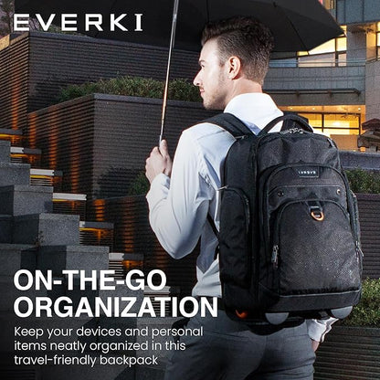 EVERKI Atlas 30L Wheeled Laptop Backpack – Carry-On Travel Backpack for Women & Men – Fits 13 to 17.3-Inch Laptops with Adjustable Compartment – Rolling Backpack for Travel – Black (EKP122)