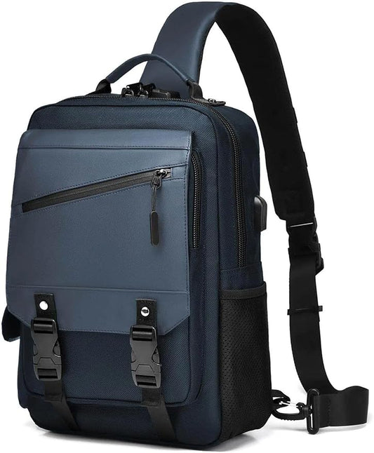 BASICPOWER Laptop Sling Bag for Men Women, Sling Backpack Crossbody Bag Fits 14 inch Computer with USB Port Anti-theft