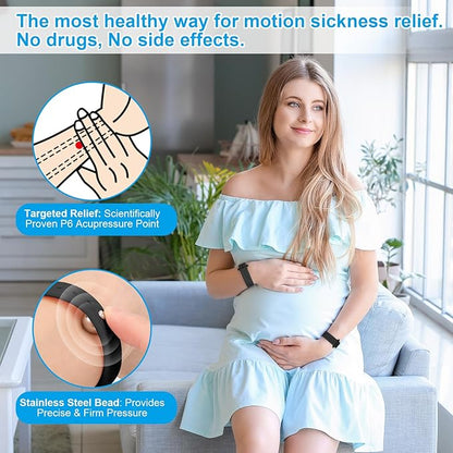 Motion Sickness Bands Sea Sickness Wristbands Anti Nausea Wristband Nausea Bands for Morning Sickness Relief Sea Bands for Motion Sickness Bracelet Cruise-(1 Pair Black)