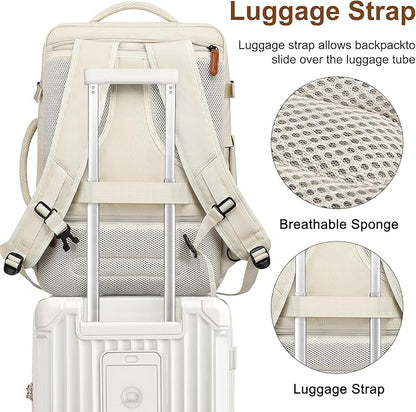 Joyway 20in Carry On Luggage with Cup Holder and USB Port, 25% Expandable Capacity, Smart Suitcase with Anti Slip Wheels and Backpack, Perfect for Men and Women 3 Piece Set White