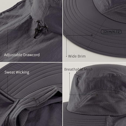 Home Prefer Outdoor UPF50+ Sun Hat Wide Brim Mesh Fishing Hat with Neck Flap