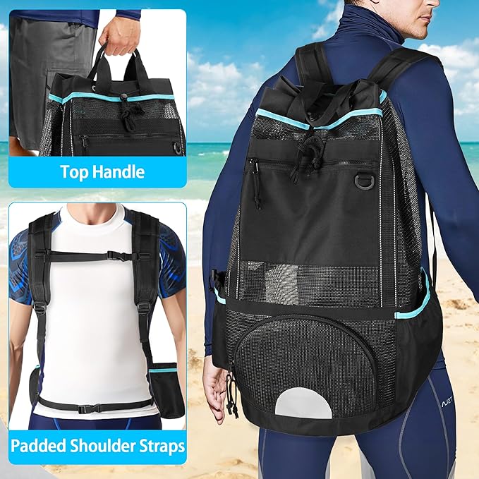 Fasrom Scuba Diving Backpack, XL Mesh Dive Bag for Snorkeling Gear, Mask, Fins, Snorkel, with Shoe Compartment and Wet & Dry Separation, Black