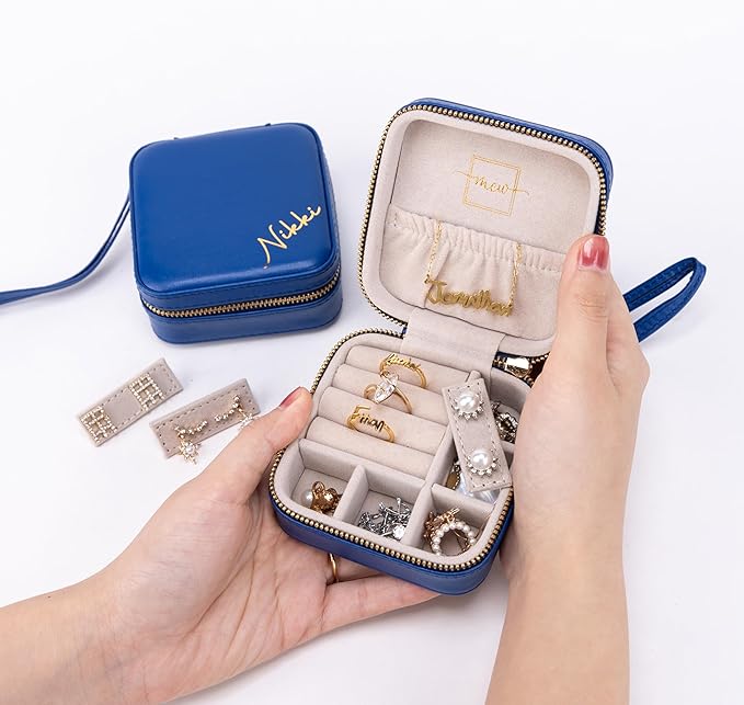 Angelina's Palace Personalized Jewelry Case with Name Engraved,Custom Leather Travel Jewelry Organizer Box for Rings,Earrings,Necklaces,Birthday Bridesmaid Gift For Women