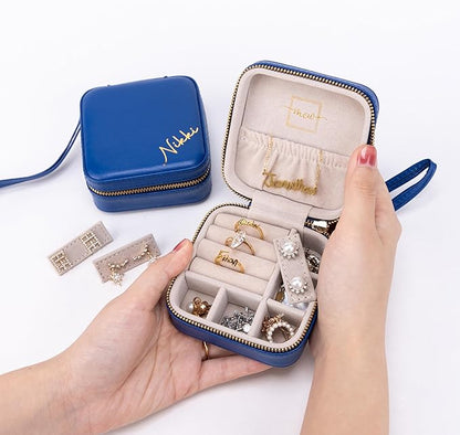 Angelina's Palace Personalized Jewelry Case with Name Engraved,Custom Leather Travel Jewelry Organizer Box for Rings,Earrings,Necklaces,Birthday Bridesmaid Gift For Women