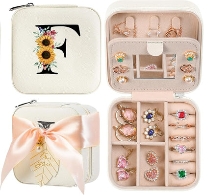 AYGXU Travel Jewelry Box for Women and Girls - Small Case With Initial A-Z - Teacher Gifts