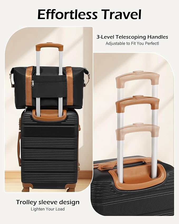 LONG VACATION 3 Piece Carry On Luggage Set with Backpack, 20 Inch Carry Suitcase with Spinner Wheels, ABS+PC Hardshell Suitcase set with TSA Lock & YKK Zipper