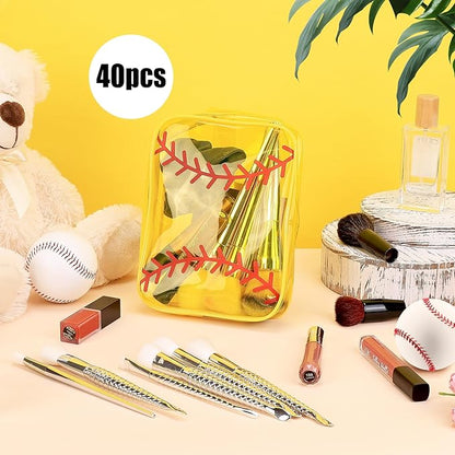 40 PCS Softball Makeup Bag - Softball Goodie Bags Bulk Waterproof Clear PVC Travel Toiletry Zipper Pouch Organizer, Premium Softball Team Gifts for Girls Women Players Coaches