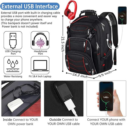 VECKUSON Large 18.4 Inch Laptop Backpack with USB Charger Port, TSA Friendly Flight Approved and RFID Anti-Theft Pocket, Red