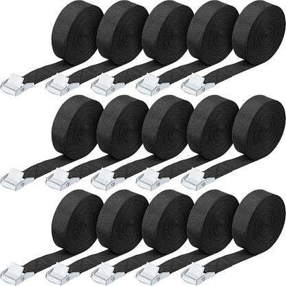 Riakrum 15 Pack 12 Feet Lashing Straps Adjustable Kayaks Tie Down Cam Buckle Straps with Buckles up to 250lbs for Cargo, Luggage, Motorcycles, Truck, Car Roof Rack, Sup Surfboard(Black)