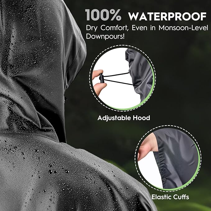 Bruvoalon 3-in-1 Rain Poncho with 1/4 Zip & Chest Pocket, Waterproof, Sunshade, Ground Mat for Adults & Youth Emergency