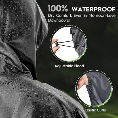 Bruvoalon 3-in-1 Rain Poncho with 1/4 Zip & Chest Pocket, Waterproof, Sunshade, Ground Mat for Adults & Youth Emergency