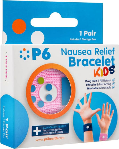 P6 Motion Sickness Bands for Kids Children’s Wristbands for Anti Nausea Sea Cruise Travel Car Sickness All-Natural Non Drowsy Relief (1 Pack, Pink)