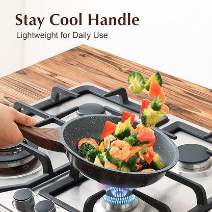 SENSARTE Nonstick Frying Pan Skillet with Lid, Omelet Pan with Cover, Healthy Egg Pan Chef's Pan, Kitchen Cooking Pan, PFOA Free (8inch + Glass Lid)