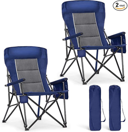 ALPHA CAMP Heavy Duty High Back Camping Chairs with Cup Holder Oversized Folding Chair Outdoor Chair with Headrest,Lawn with Side Pocket for Lawn, Sports and Fishing, 500lbs