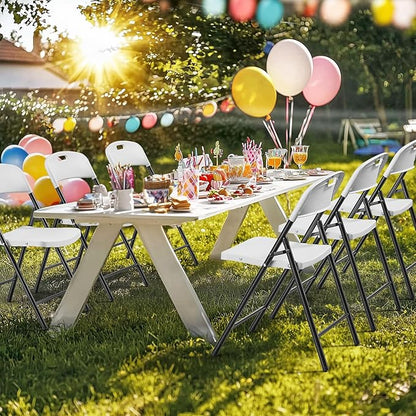Bonnlo 20-Pack White Plastic Folding Chairs, Portable Seat with Sturdy Steel Frame for Indoor & Outdoor Use, Perfect for Banquet, Party, Wedding, Office, and Camping