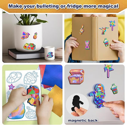 FLUXOJOY Foil Art Craft Kits for Kids, Mess -Free Fun Activity Set for Child, DIY Printing Craft Kits, Christmas Gifts for Ages 4 5 6 7 8 9 10 11 12 Years and Up, Art Travel Toys for Boys Girls