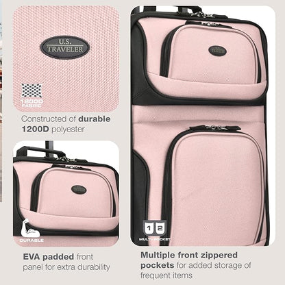 U.S. Traveler Rio Lightweight Softside Rolling Carry-on Suitcase, 2-Wheel Single, Pink