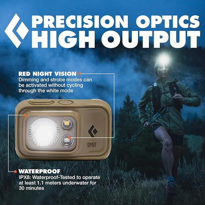 BLACK DIAMOND Spot 400 Headlamp | 400 Lumens Brightness, Dimmable | Waterproof & Durable | 3X AAA Battery Operated (Included) | Ops Dark Tan