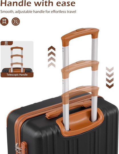 Coolife Luggage, Suitcase with Durable and Lightweight, Large Checked Luggage with ABS Hardshell Expandable, Dual Spinner Wheels, TSA Lock, and YKK Zipper (apricot black, L(28in))