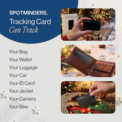 SPOTMINDERS Apple MFI Certified Wallet Tracking Card Black 4-Pack - Works with Apple Find My Rechargeable Tracker IP68 Waterproof 0.07in Slim iPhone Item Finder Smartcard for Luggage Tags Purse Keys