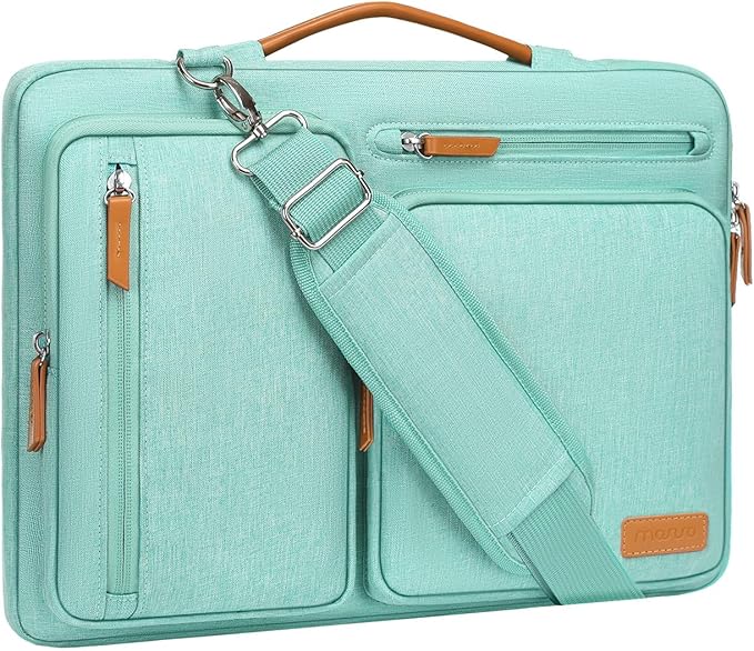 MOSISO 360 Protective Laptop Shoulder Bag,14 inch Computer Bag Compatible with HP Lenovo Dell ASUS Acer, HP, Dell Latitude, Lenovo,Side Open Messenger Bag with 4 Zipper Pockets&Handle, Aqua Green