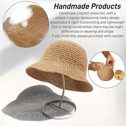 Floppy Big Beach Straw Hats for Women Foldable Summer Wide Brim Packable Sun Hat Womens Travel Straw Fedora Hat