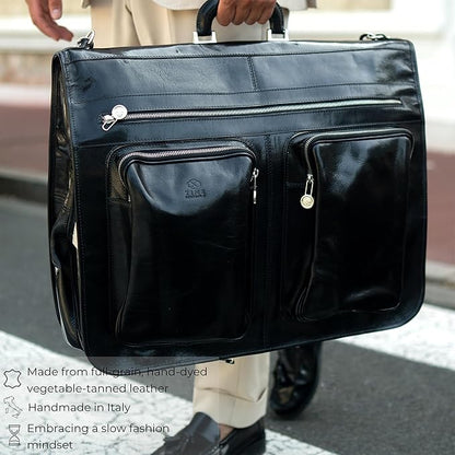 Time Resistance Leather Garment Bag - Slim Suit Duffel Carry-On Suitcase for Dress Protection (Black)