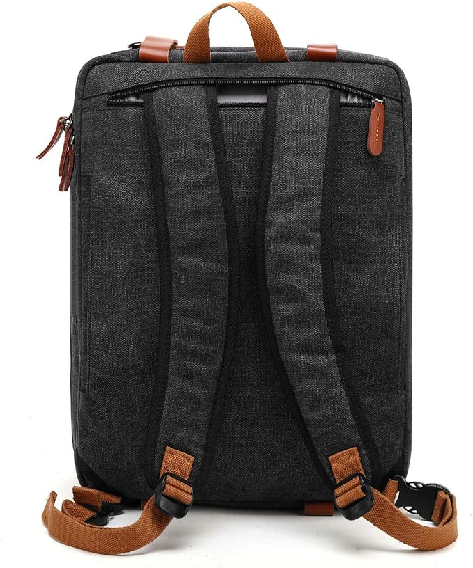CoolBELL Convertible Backpack Messenger Shoulder bag Laptop Case Handbag Business Briefcase Multi-functional Travel Rucksack Fits 17.3 Inch Laptop For Men/Women (Canvas Black)