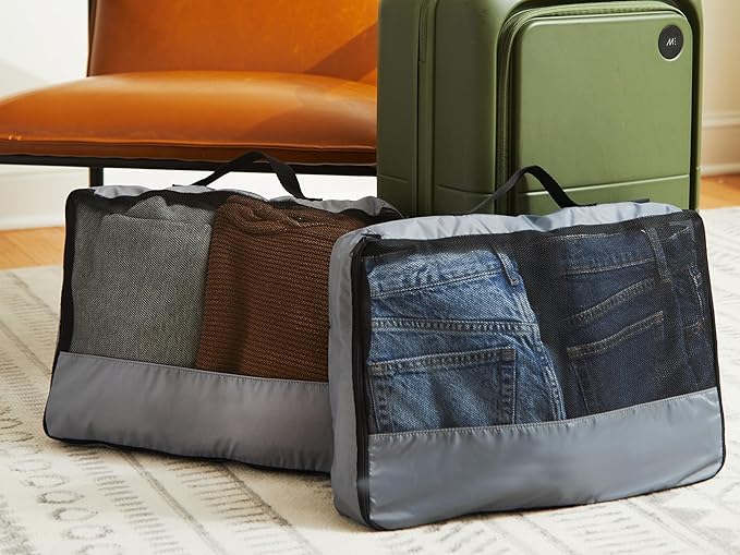 Covermates Packing Cube Set - Premium Polyester - Dual Zipper Pulls - Carrying Handle - Front Mesh Window - Travel Organization, Grey