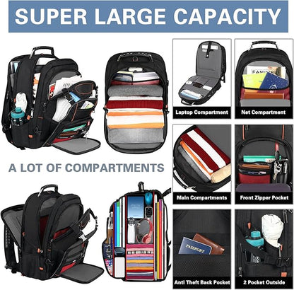 18.4 inch Laptop Backpack, Extra Large Travel Laptop Backpack with USB Charging Port, Big Capacity TSA Friendly RFID Anti Theft Pocket Heavy Duty Computer Bag for Men Women,21.2*15.5*11.5 inch Orange