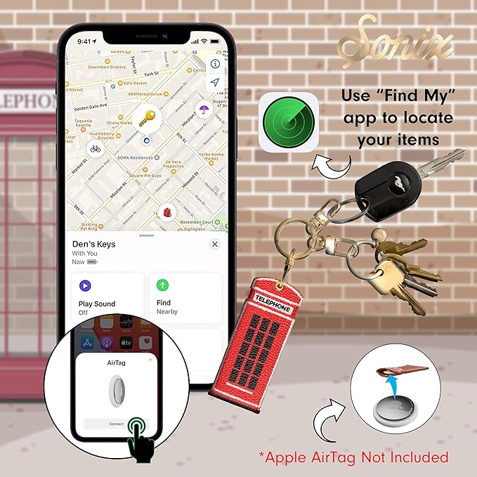 Sonix Keychain Case Compatible with Apple AirTag | Protective AirTag Cover Keychain Charm | Telephone Booth Charm | Phone Box