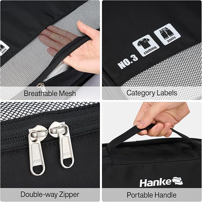 Hanke 7 Set Compression Packing Cubes for Travel, Expandable Large Packing Cubes for Suitcases and Backpack, Luggage Packing Organizer Bags with Double Zipper as Travel Essentials