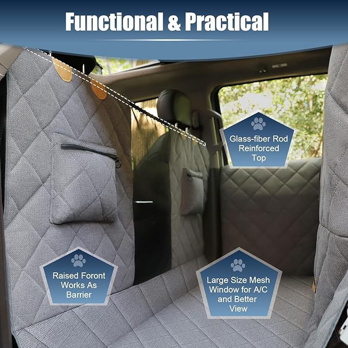 Dog Car Seat Cover for Back Seat, Hard Bottom Car Seat Cover with Door Protector for Full-Size Crewcab Trucks, Scratch-Resistant, Waterproof Back Seat Extender for Dogs
