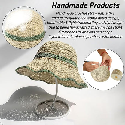 Floppy Big Beach Straw Hats for Women Foldable Summer Wide Brim Packable Sun Hat Womens Travel Straw Fedora Hat