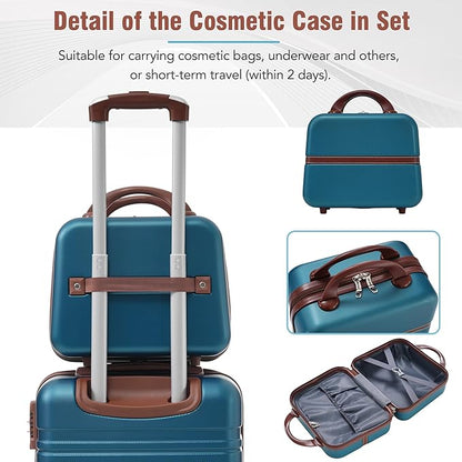 Merax Luggage Set, 3 Piece Luggage with Cosmetic Case, Vintage Hardcase Suitcase with Wheels, Expandable Luggage Airline Approved(Blue,20"+24"+28")