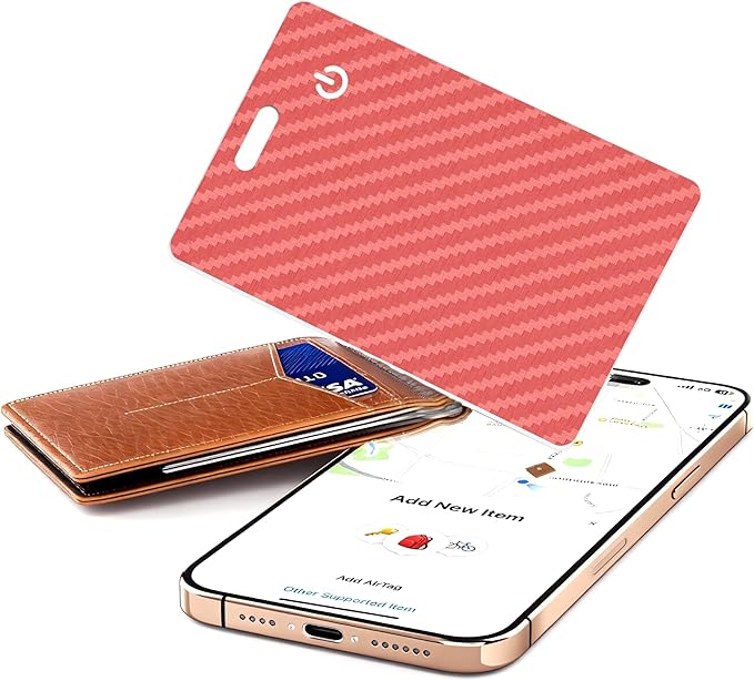 [Apple MFi Certified] Wallet Tracker Card with Apple Find My (iOS Only) Rechargeable Air Tracker Tags Bluetooth Wallet Finder IP68 Waterproof GPS Tracker Item Finder for Keys, Bags, Passport Red