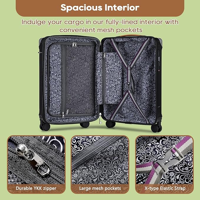 Joyway Carry On Luggage, Expandable Suitcase with Smart Cup Holder and USB Port, 20 IN Hardside Checked with TSA Lock Spinner Double Wheels, Black