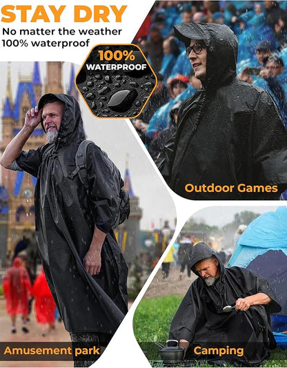 COOFANDY Rain Poncho for Adults with Hood Pockets Reusable Waterproof Packable Rain Coat Jacket Travel Hiking Emergency