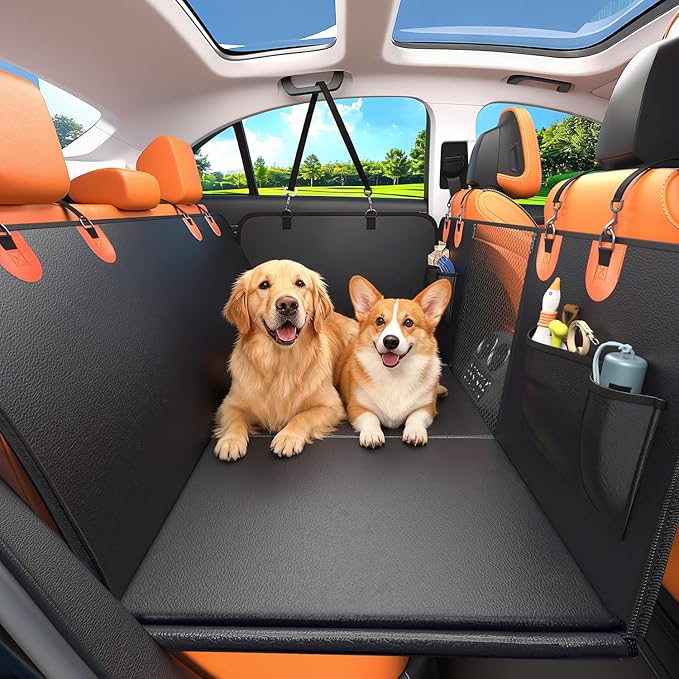 2 in 1 Dog Car Seat Cover for Back Seat & SUV Cargo Liner for Dogs, Waterproof PU Leather Back Seat Extender Hold 500lbs, Hard Bottom Dog Hammock for Car SUV Truck, Anti-Scratch & Wipe Clean Trunk Mat