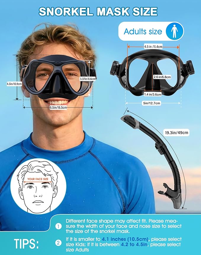 Greatever Dry Snorkel Set,Panoramic Wide View,Anti-Fog Scuba Diving Mask,Professional Snorkeling Gear