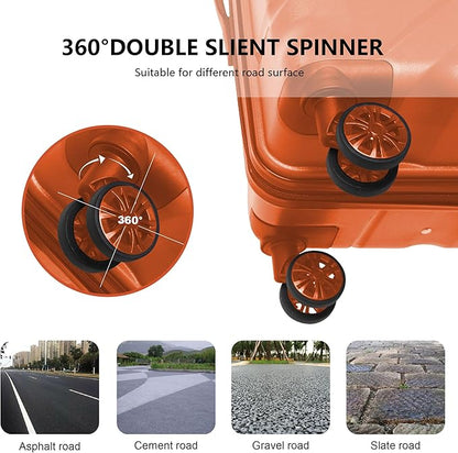 3-Piece Luggage Sets (20", 24", 28"), Suitcase with Wheels, Hardside Suitcase With Four Spinner Wheels and Scratch-Resistant Surface (PP hardshell, Orange)