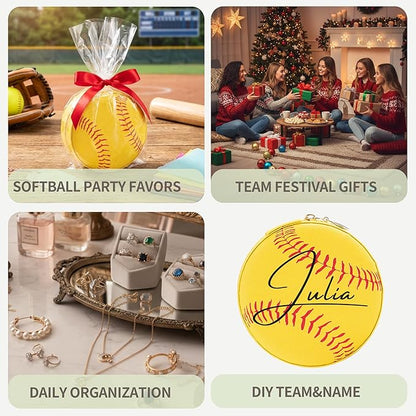 12-Pack Softball Mini Travel Jewelry Case Round Softball Stuff Portable Jewelry Organizer Storage Case for Christmas Sports Team Club Lovers Birthday Goodie Favors Gifts (Softball)